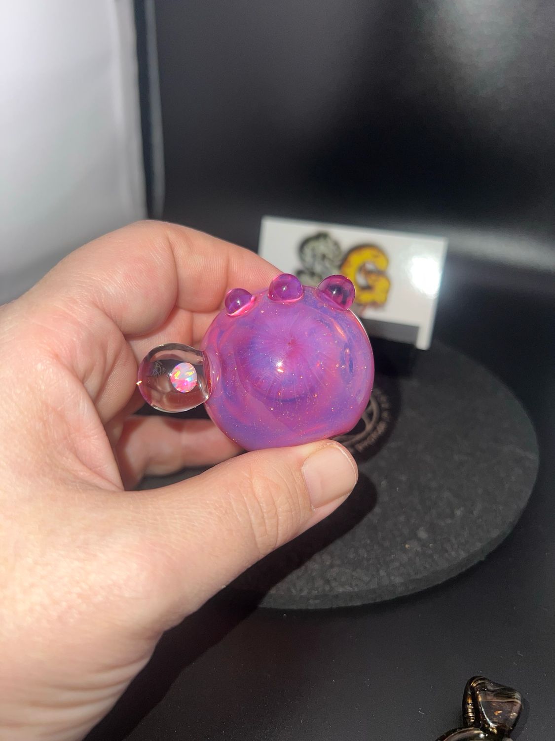 Snook Glass Spoon. Telemagenta Crushed Opal/6mm Opal Sphere