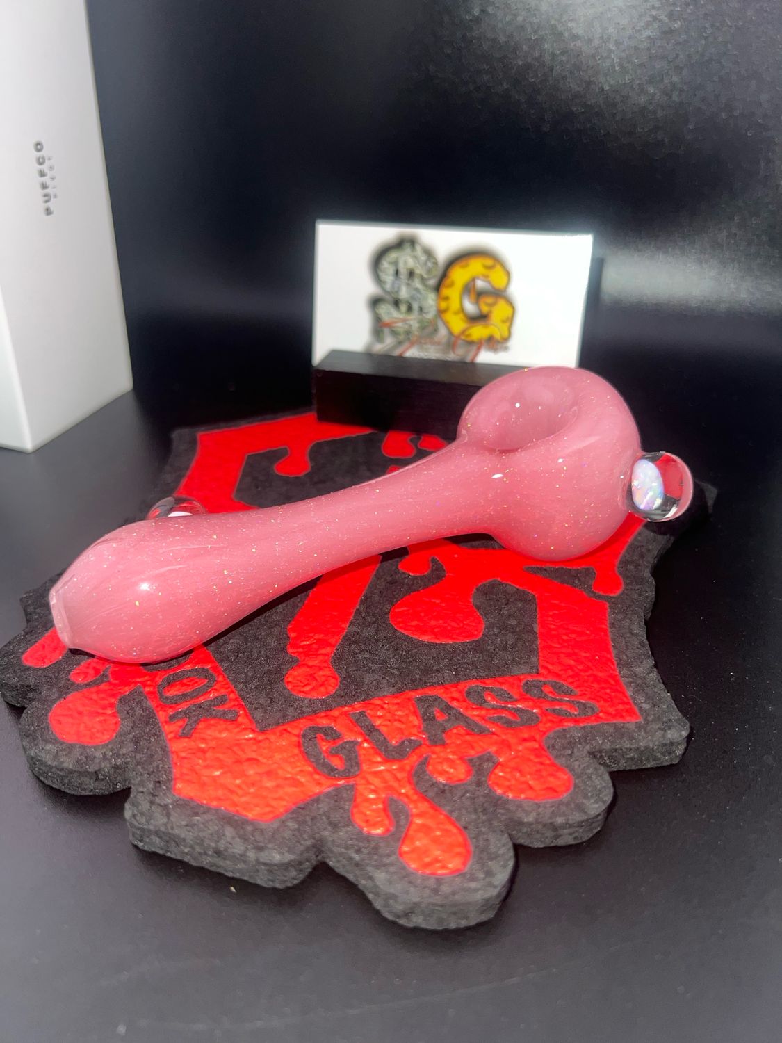 Snook Glass Crushed Opal Spoon With Two Tumbled Opal Accents