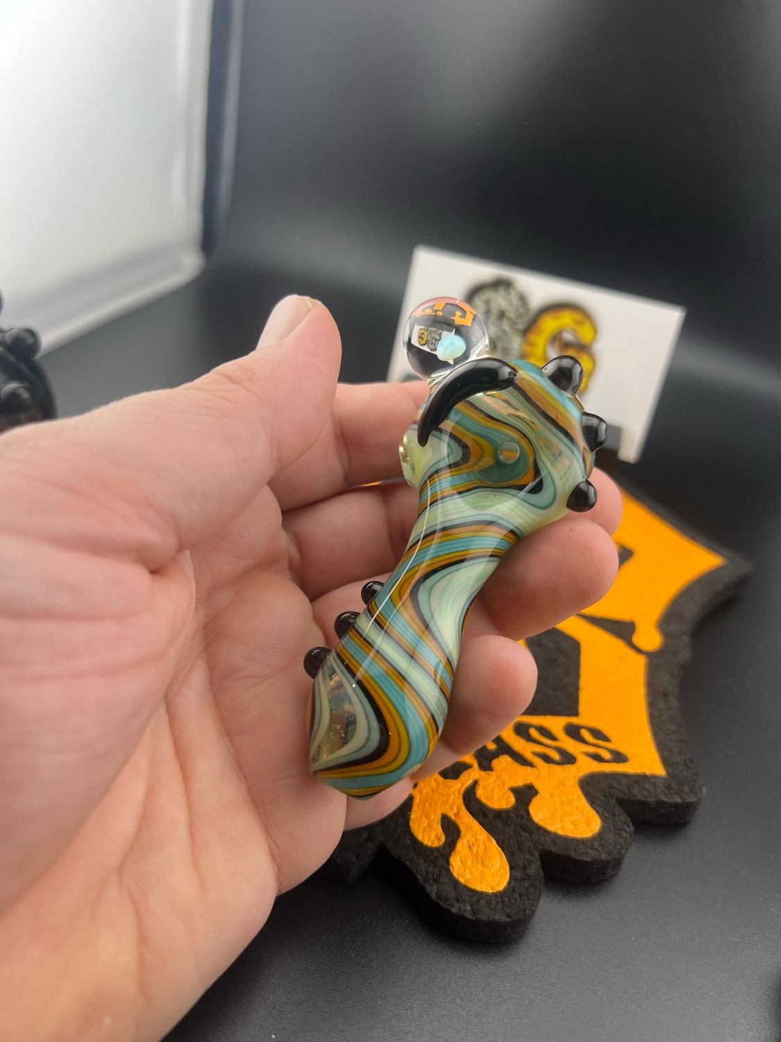 Snook Glass Linework Spoon With Opal Sphere And Electrum Accents