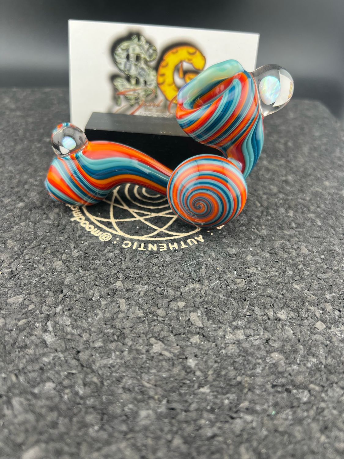 Snook Glass Linework Sherlock With Matching Pinwheel Disc/marina Accents and two floating opals.