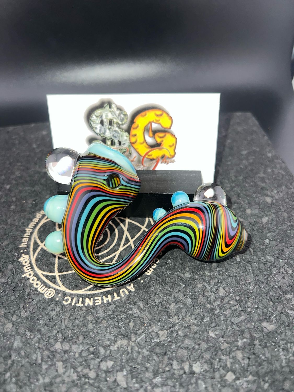 Snook Glass Linework Sherlock With 2 Opals And Marina Accents.