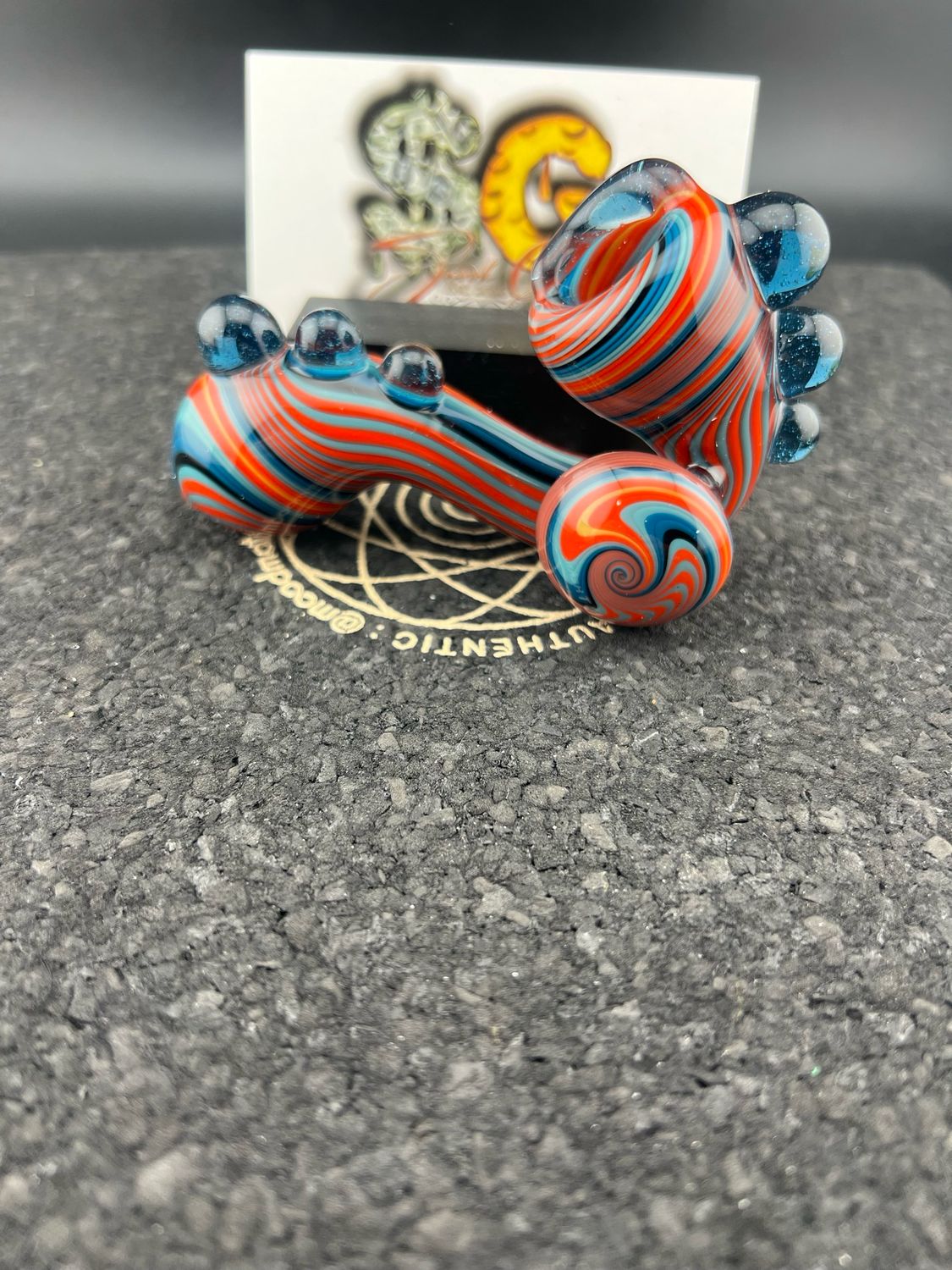 Snook Glass Linework Sherlock With Matching Wig Wag Disc and Atomic blue stardust accents