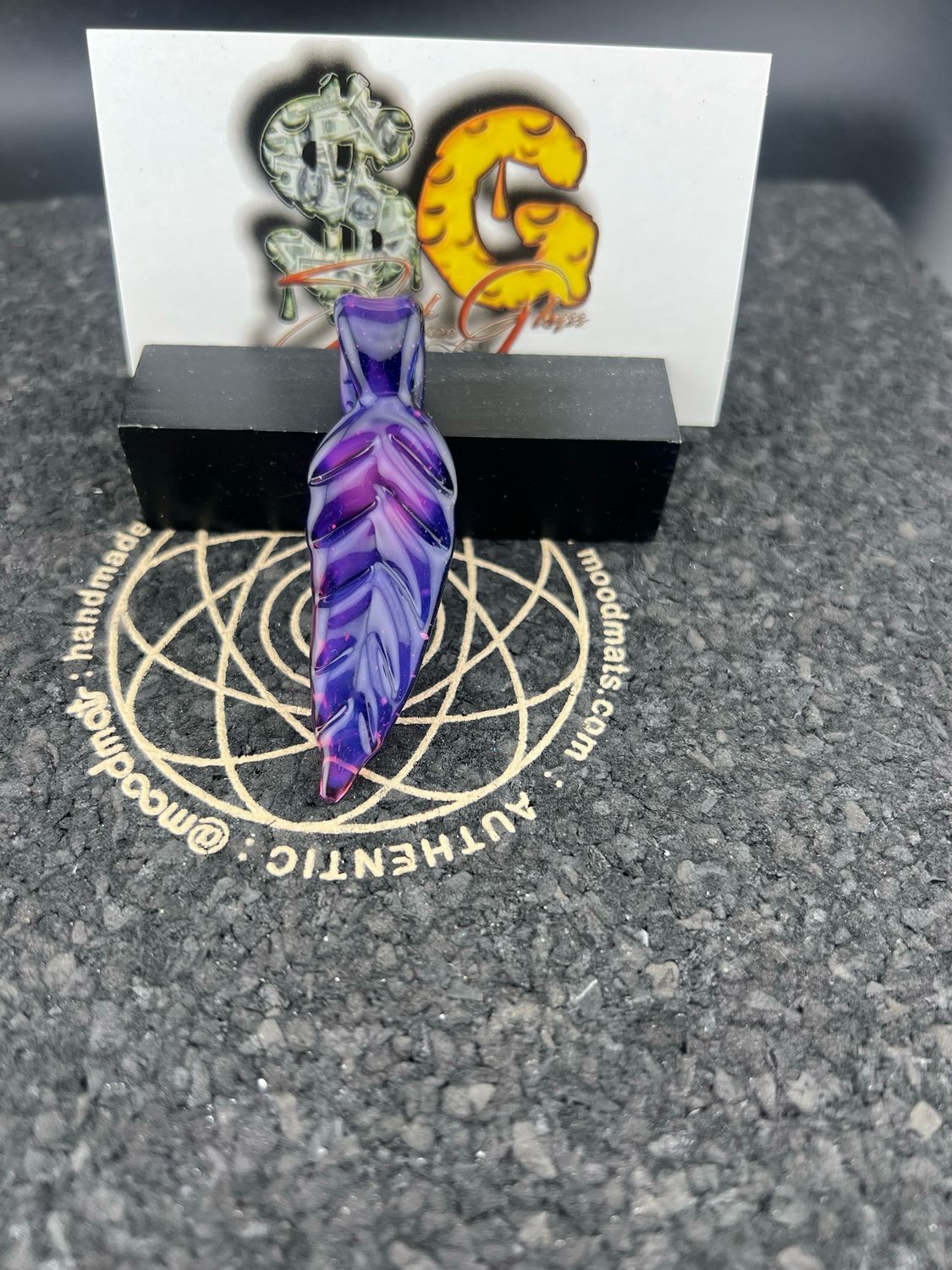 Snook Glass Leaf Pendant (Royal Jelly Over Blue Blizzard)