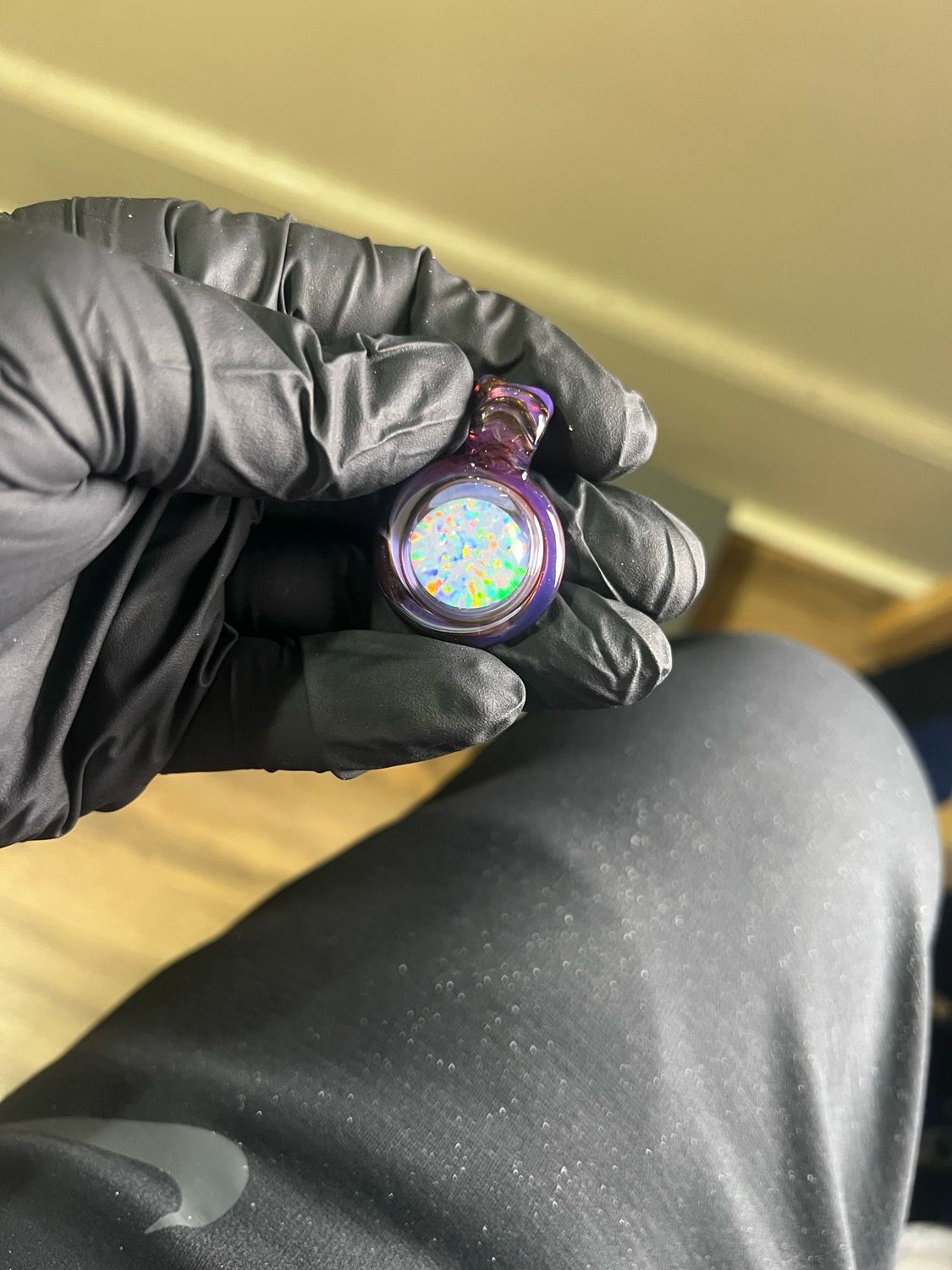 Snook Glass 10mm Opal Coin Pendant. Royal Jelly,Electrum and Glopal