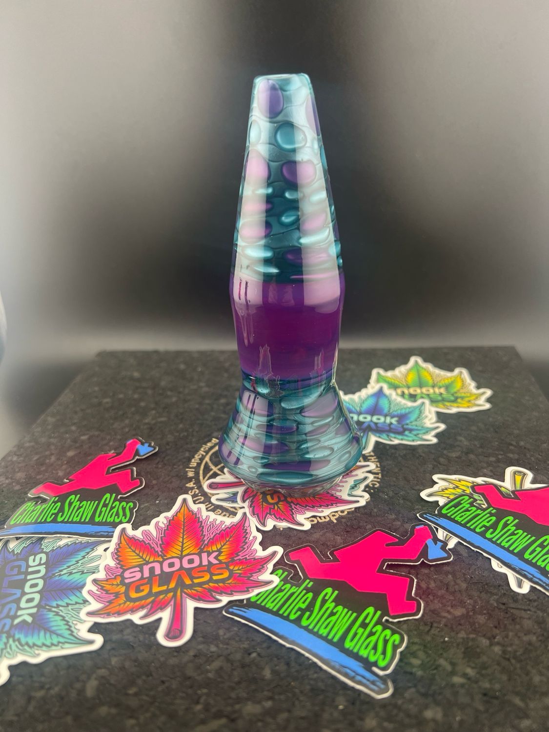 Snook Glass X Charlie Shaw Puffco Lamp. 3 Hole Dome Perc. Royal Jelly/Neptunium Teal Variant/light Brite