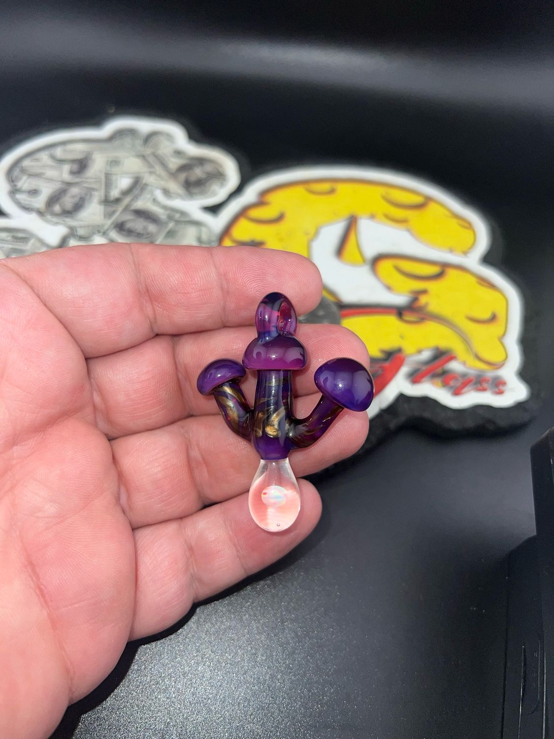 Royal Jelly/Electrum Mushroom Cluster Pendant With Sphere Shaped Opal Accent.