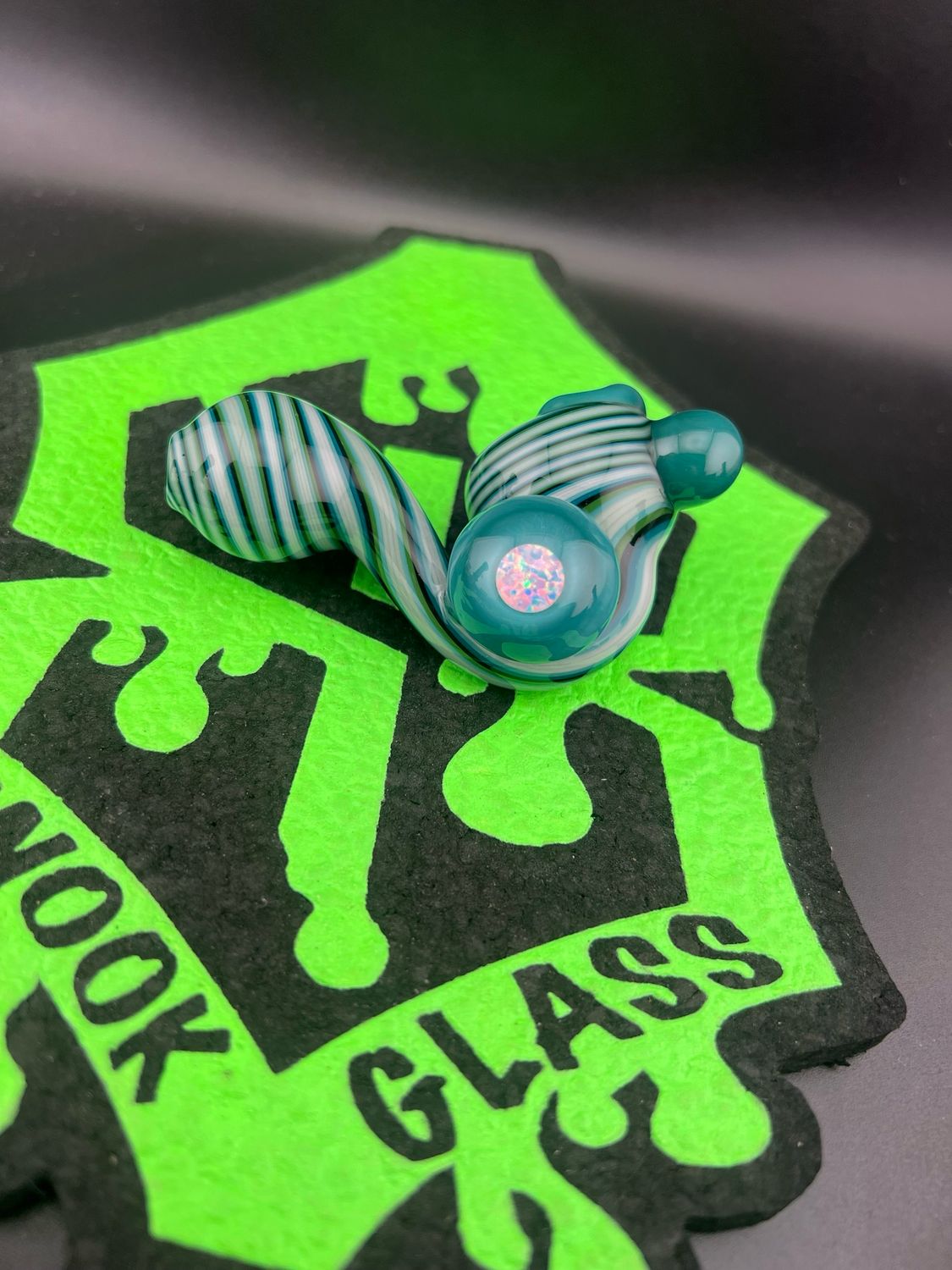 Snook Glass Linework Sherlock Aqua Azul accents and Opal Coin Disc