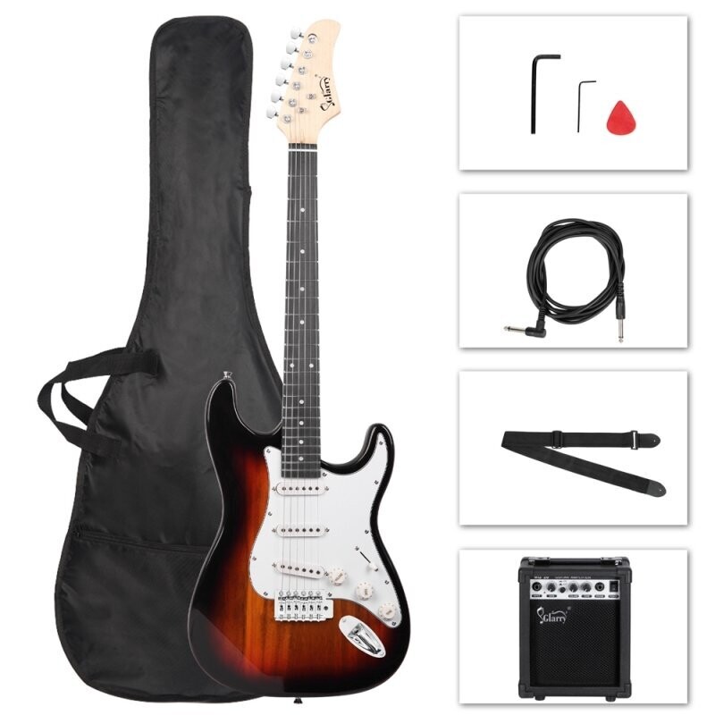 GST Stylish Electric Guitar Kit with Black Pickguard Black Guitars Case and Accessories Pack Beginner Starter Package 