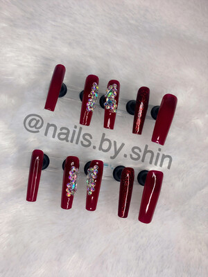 BLACK FRIDAY SALE WAS $50.00 Glamorous XL Wine Red Glitter &amp; Rhinestone Butterfly Nails