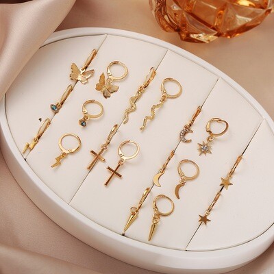 (Gold) 9 Pairs Earring  Clip Set