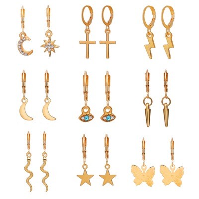 (Gold) 9 Pairs Earring  Clip Set