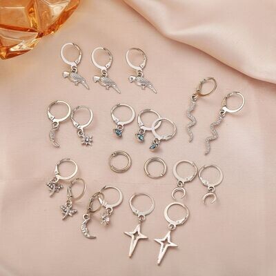 (Silver) 9 Pairs Earring Clip Set