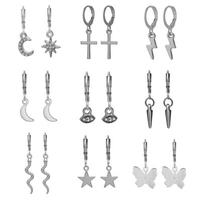 (Silver) 9 Pairs Earring Clip Set
