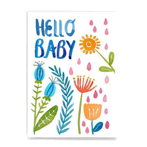 Postkarte Postkarte "Hello Baby" mit Blumen