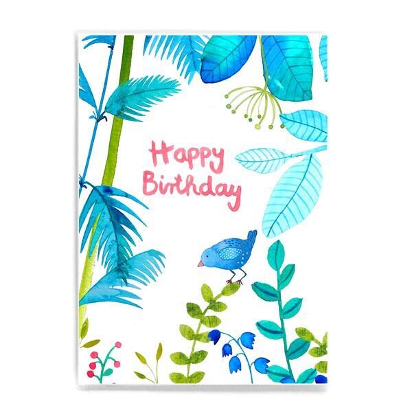 Postkarte "Happy Birthday" kleiner Vogel