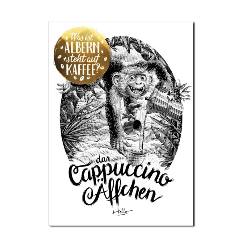 Das Cappuccino Äffchen Postkarte Das Cappuccino Äffchen Postkarte