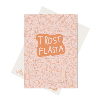 Postkarte "TROST FLASTA" Korallrot