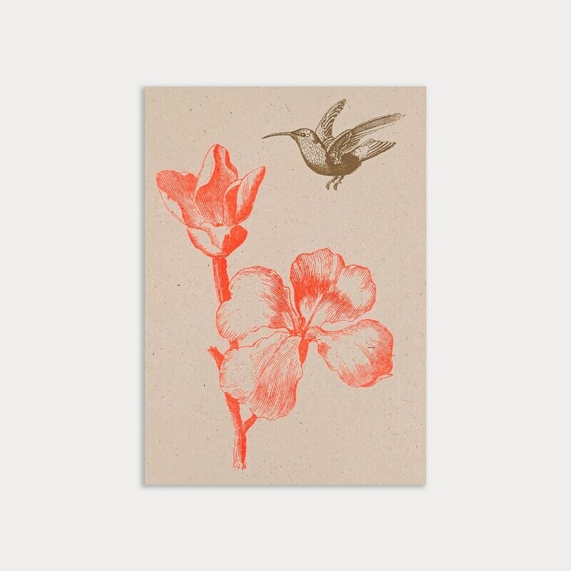 Karte mit Kolibri mit Blume Rustic Natur Neon Karte mit Kolibri mit Blume Rustic Natur Neon