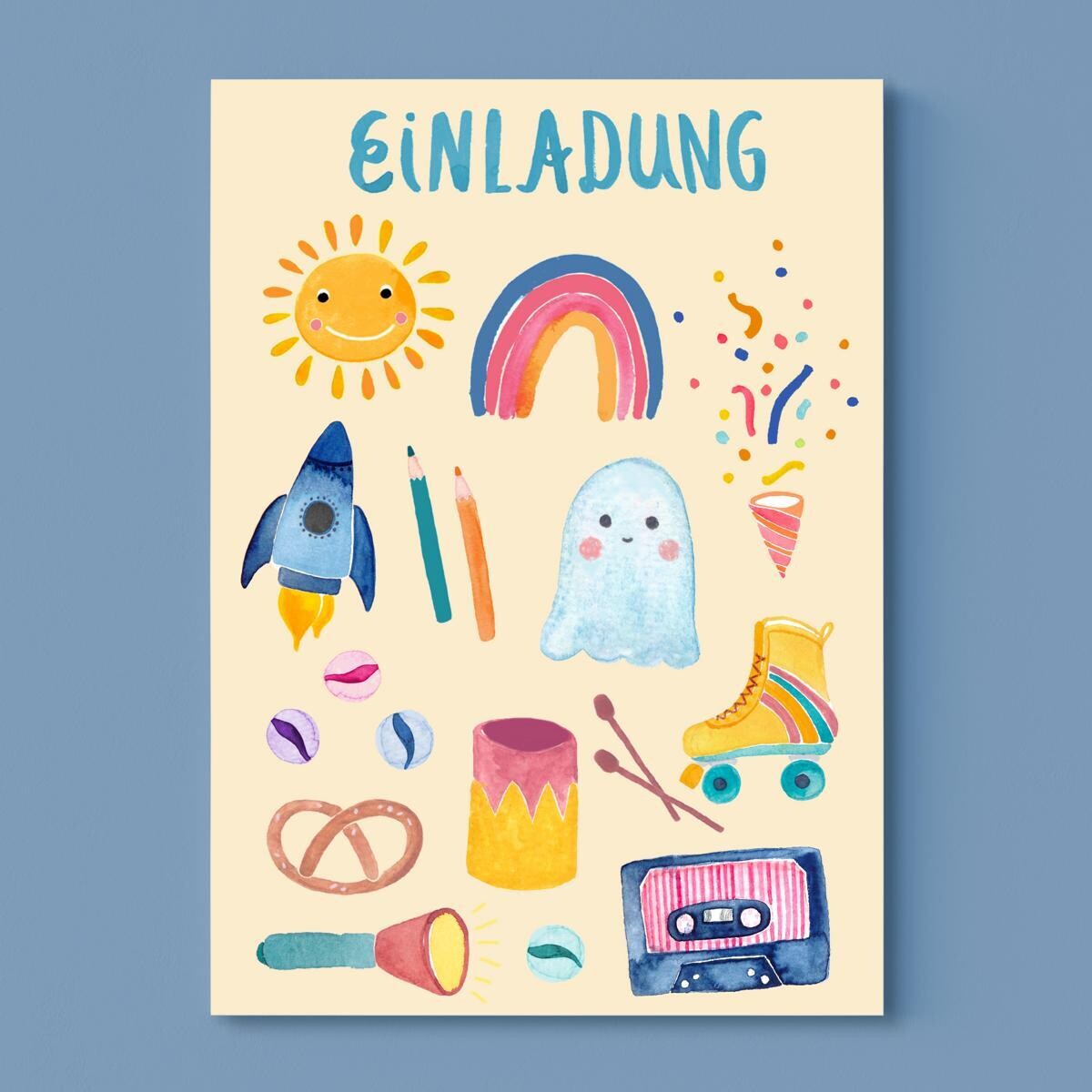 Postkarte Einladung rosa Hintergrund