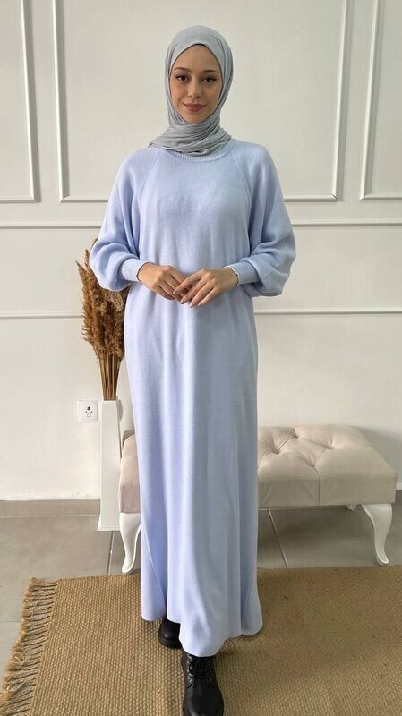 Strickkleid Ballonarm: Baby Blue Strickkleid Ballonarm: Baby Blue