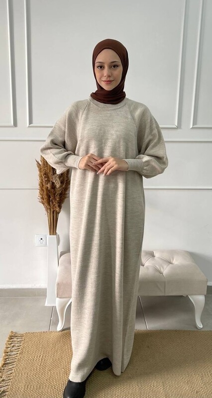 Strickkleid Ballonarm: Beige Strickkleid Ballonarm: Beige