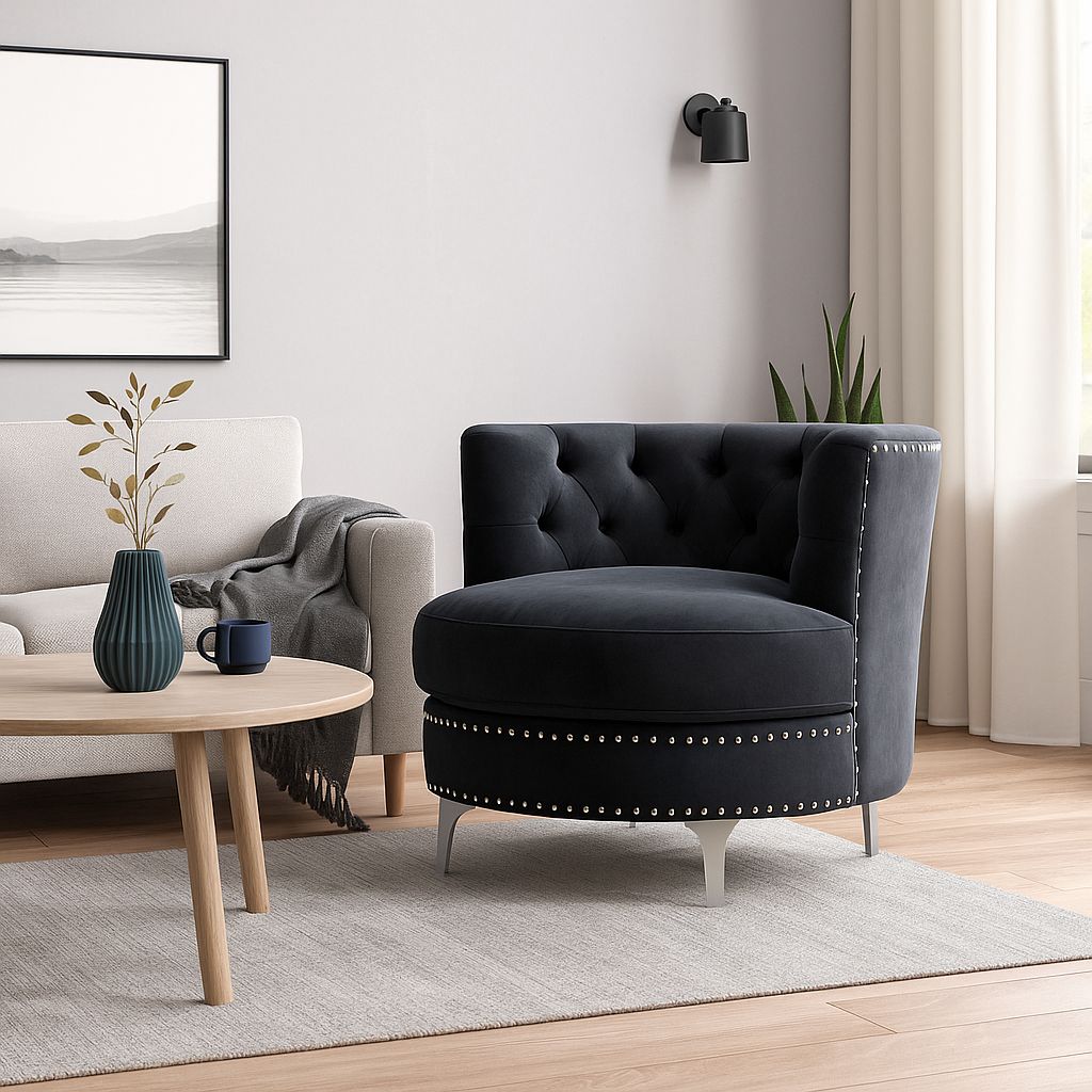 SILLON CIRCULAR PEQUEÑO CON RESPALDO CAPITONE Y TACHAS