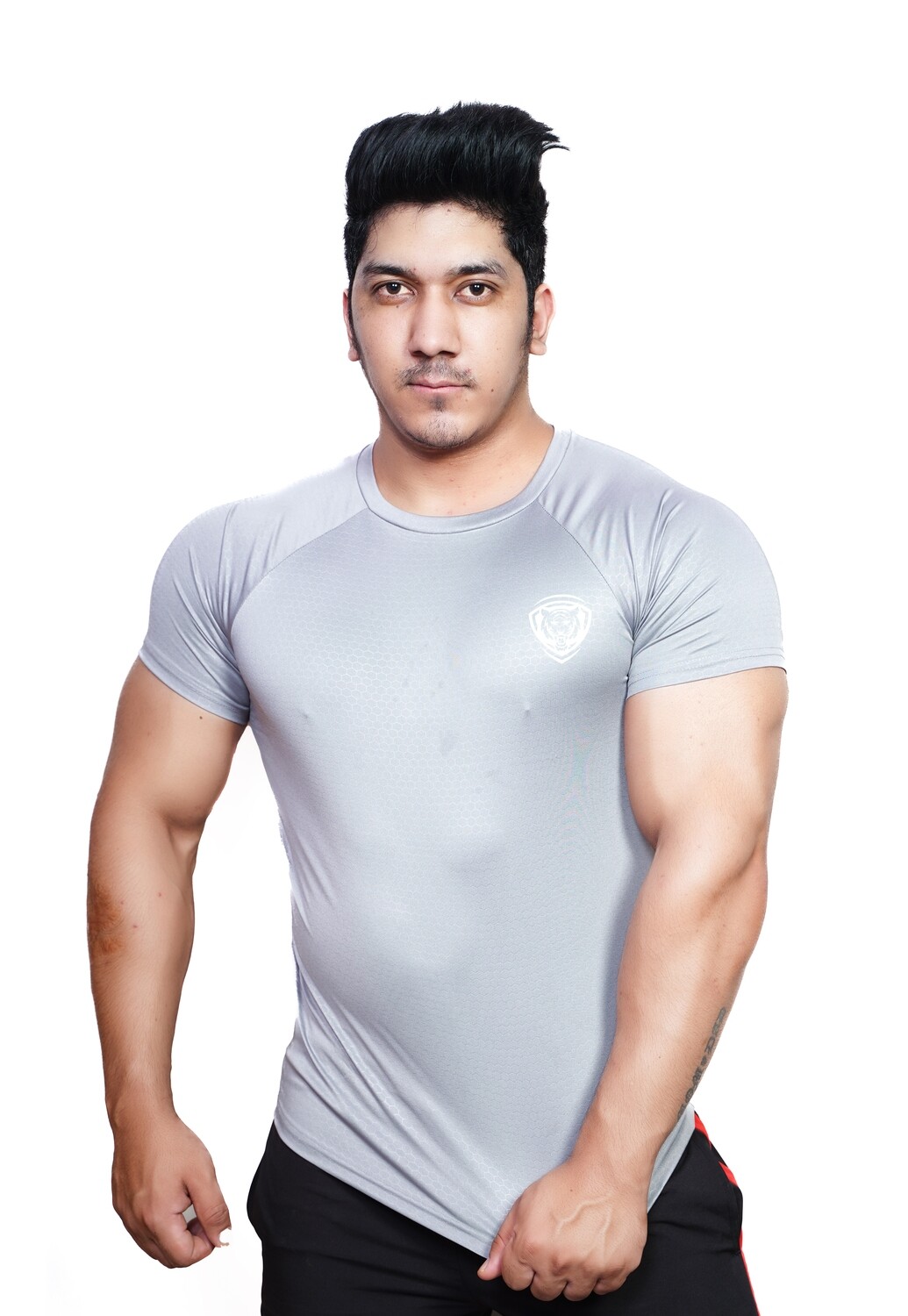Mens T-Shirt Hexa Print Grey