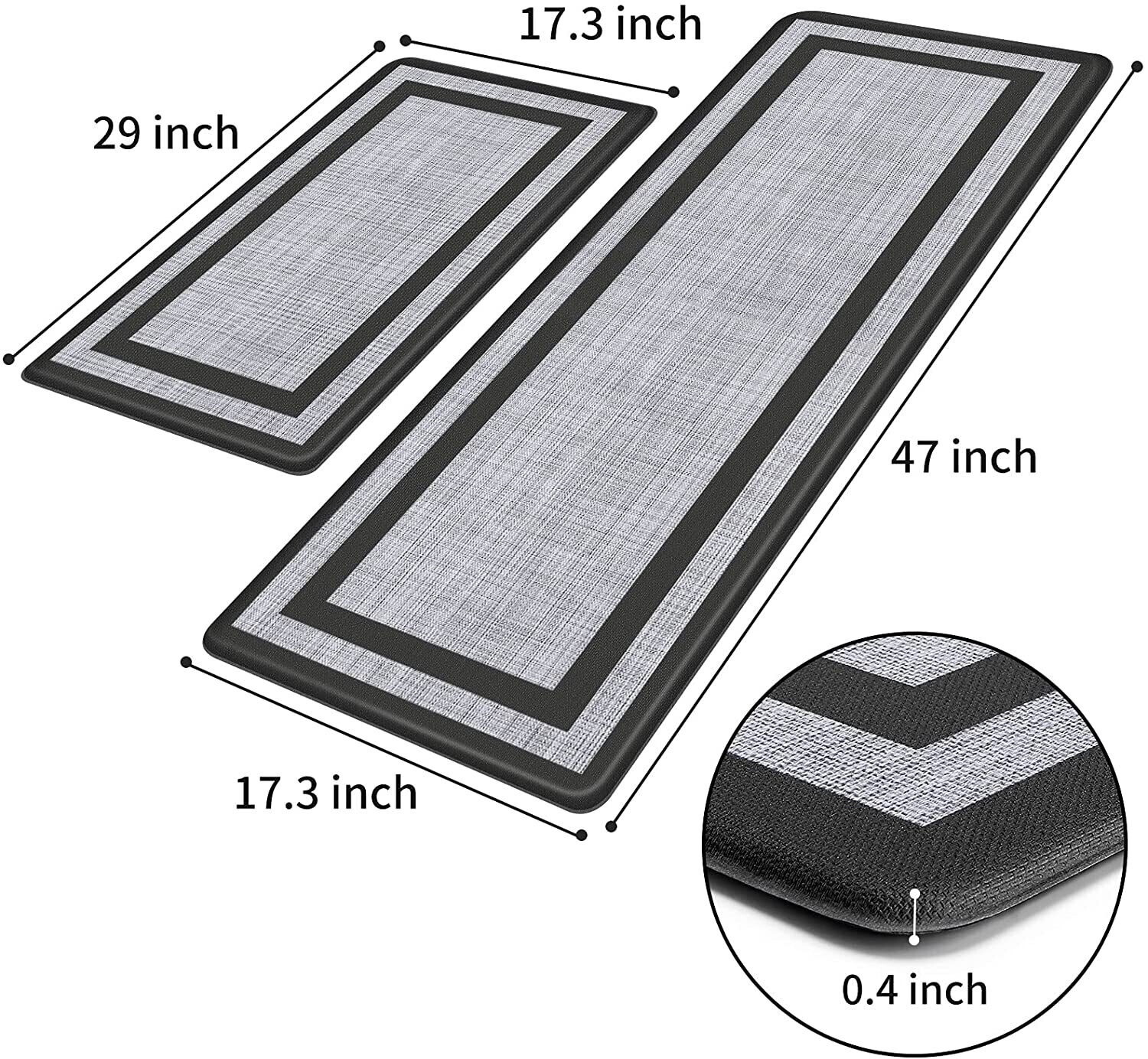 Mattitude Kitchen Mat [2 PCS] Cushioned Anti-Fatigue Kitchen Rug，Non-Skid Waterproof Kitchen Mats and Rugs Ergonomic Comfort Standing Mat for Kitchen, Floor Home, Office, Sink, Laundry , Black