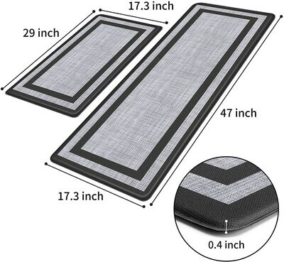 Mattitude Kitchen Mat [2 PCS] Cushioned Anti-Fatigue Kitchen Rug，Non-Skid Waterproof Kitchen Mats and Rugs Ergonomic Comfort Standing Mat for Kitchen, Floor Home, Office, Sink, Laundry , Black