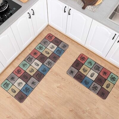 Asrug Anti Fatigue Comfort Kitchen Standing Desk Mat Decorative Ergonomic Floor Pad Kitchen Rug Waterproof Stain Resistance Non Slip Kitchen Set, 17.3&#39;&#39;x27.6&#39;&#39;+17.3&#39;&#39;x47.2&#39;&#39;, Coffee