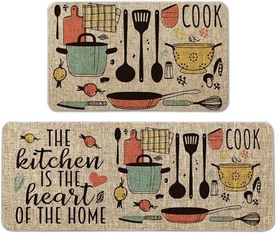 Artoid Mode The Kitchen is The Heart of The Home Kitchen Mats Set of 2, Seasonal Cooking Sets Holiday Party Low-Profile Floor Mat for Home Kitchen - 17x29 and 17x47 Inch