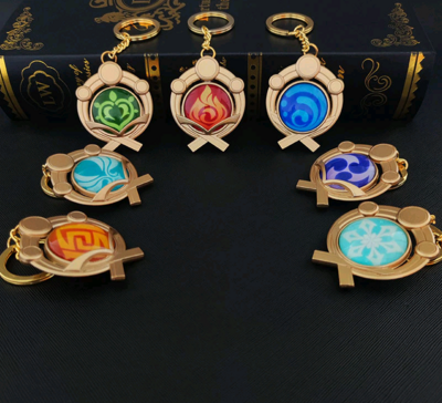 Game Genshin Impact Vision Lnazuma Ganyu Keqing Wendi Keychain Luminous 7 Element Weapon Eye Of Original God Toy KeyRing Jewelry