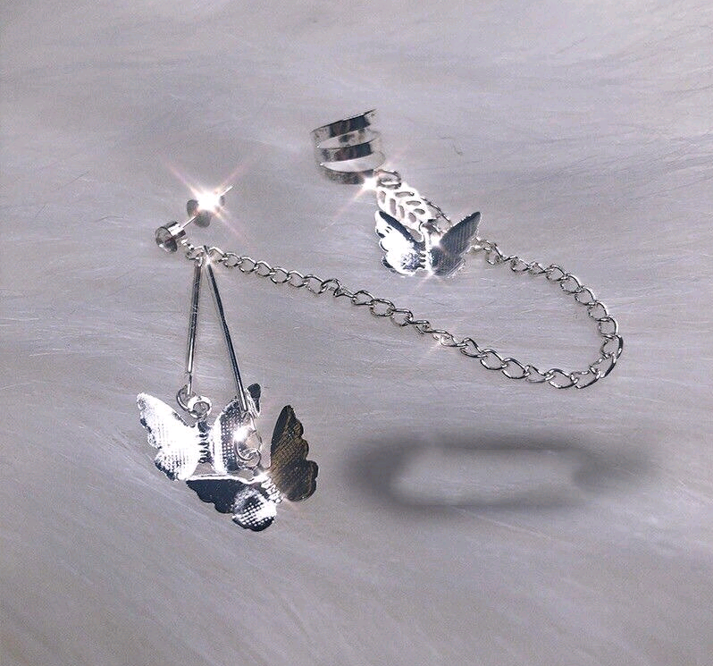 2020 Korean Trend Butterfly Drop Earrings For Women Teens Gold Silver Color Hanging Ear Bone Clip Earring Fashion Jewelry Famale