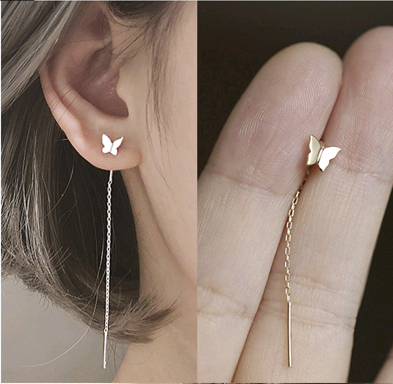 Fashion Long Tassel Butterfly Drop Earrings Silver Color 2020 Trendy Hanging Women Earrings Pair Summer Jewelry Girls Party Gift