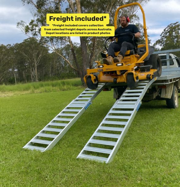 Whipps Ramps 3 metres long curved folding aluminium  loading ramps for loading zero turn, ride-on, top rated best quality 