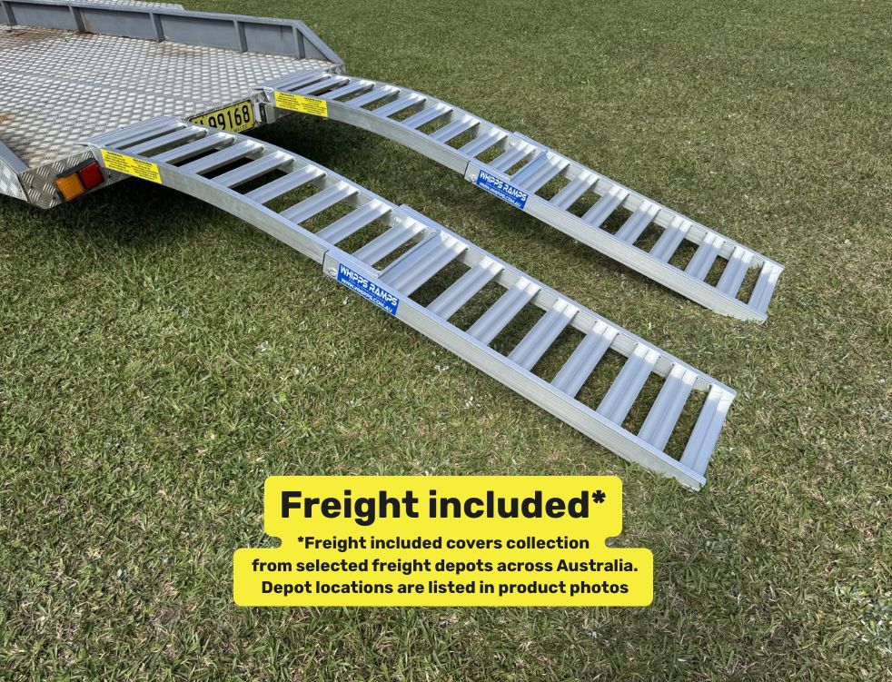 Whipps Ramps 2.5 metres long curved folding aluminium  loading ramps for loading zero turn, ride-on and lawn tractors