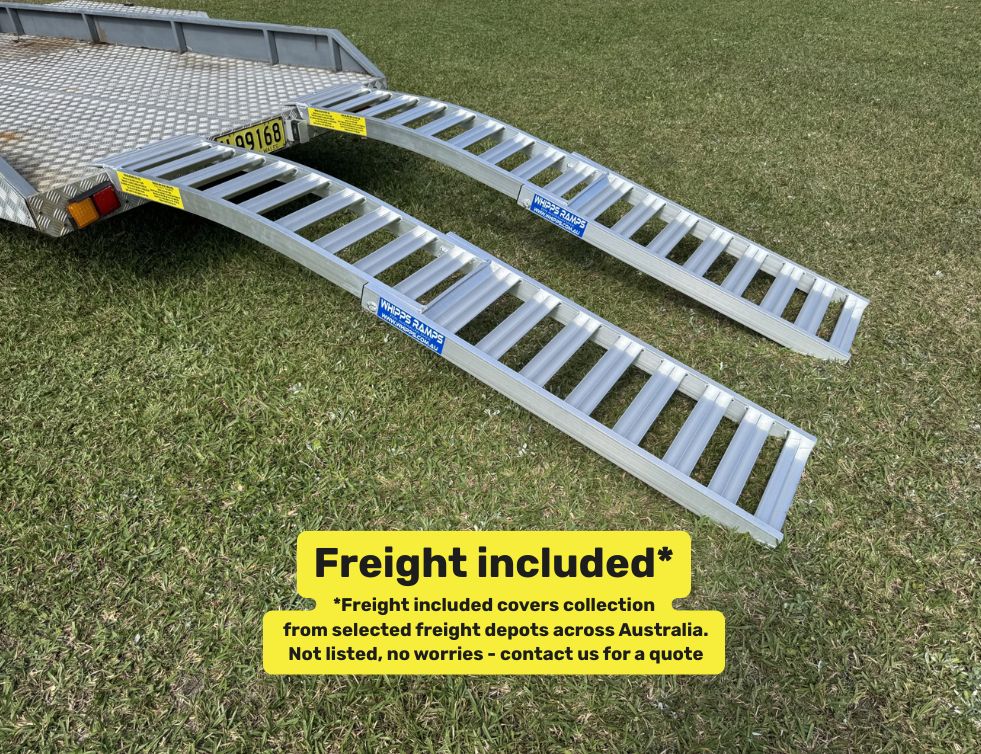 Whipps Ramps 2.5 metres long curved folding aluminium  loading ramps for loading zero turn, ride-on and lawn tractors 