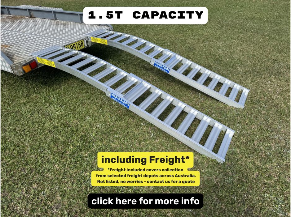 2.5 m - folding mower ramps - 1.5 t capacity - from $1150 inc GST Whipps Ramps - 2.5 metre curved folding mower loading ramps