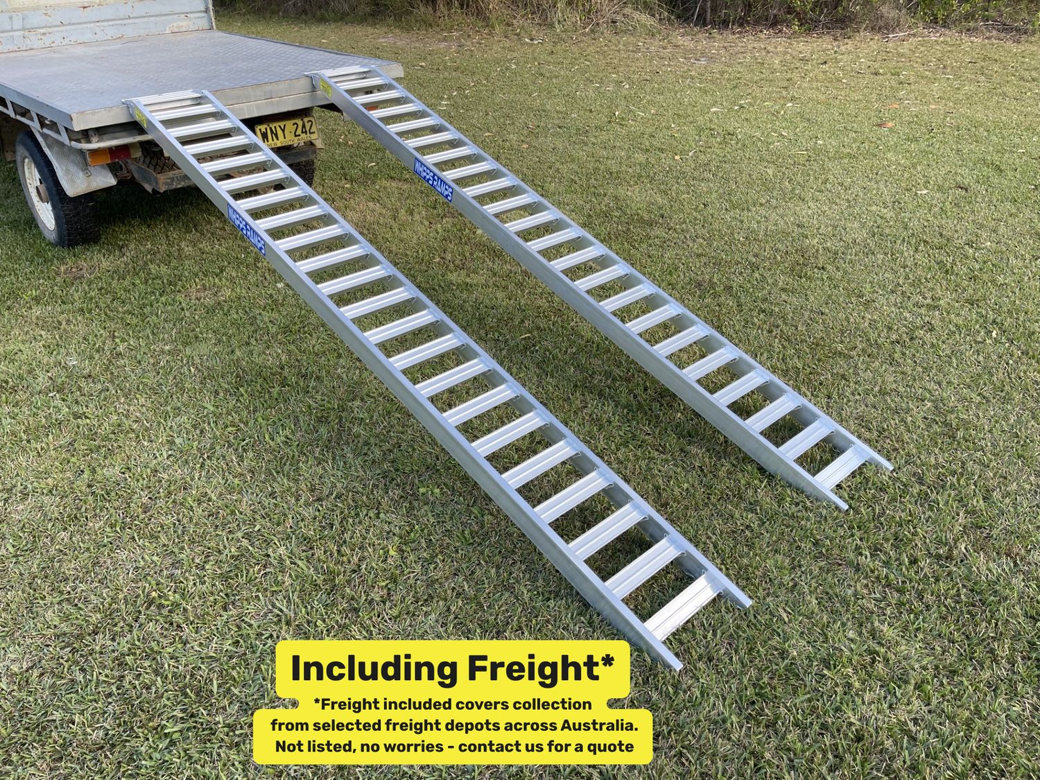 3.5 metres long - 1.5 tonne capacity - from $1250 Whipps Ramps 3.5 Metres Long - 1.5 tonne capacity - Aluminium Machinery Loading Ramps
