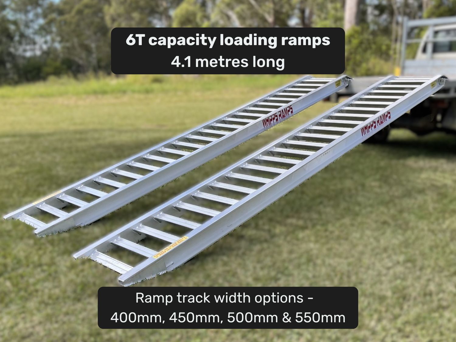 6 Tonne Loading Ramps – 4.1m Aluminium Excavator & Machinery Ramps - Prices from $3300 inc GST 6 Tonne Loading Ramps – 4.1m Aluminium Excavator & Machinery Ramps - Prices from $3300 inc GST