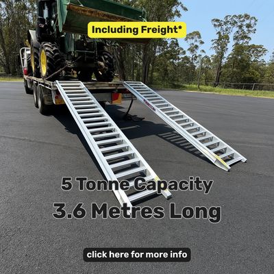 Whipps Ramps 5 Tonne Capacity - 3.6 metres long Aluminium Machinery tractor loading ramps, rubber track loading ramps