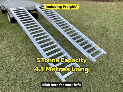 Whipps Ramps 5 tonne capacity - 4.1 metres long Aluminium Excavator, tractor, Machinery Loading Ramps