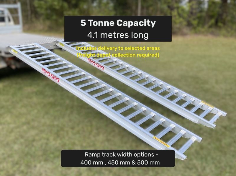 5 tonne capacity - 4.1 metres long Aluminium Excavator, tractor, Machinery Loading Ramps Whipps Ramps