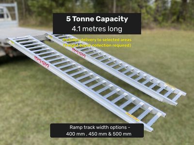 4.1 metres long - 5 tonne capacity - from $3050 inc freight* 5 tonne capacity - 4.1 metres long Aluminium Excavator, tractor, Machinery Loading Ramps Whipps Ramps