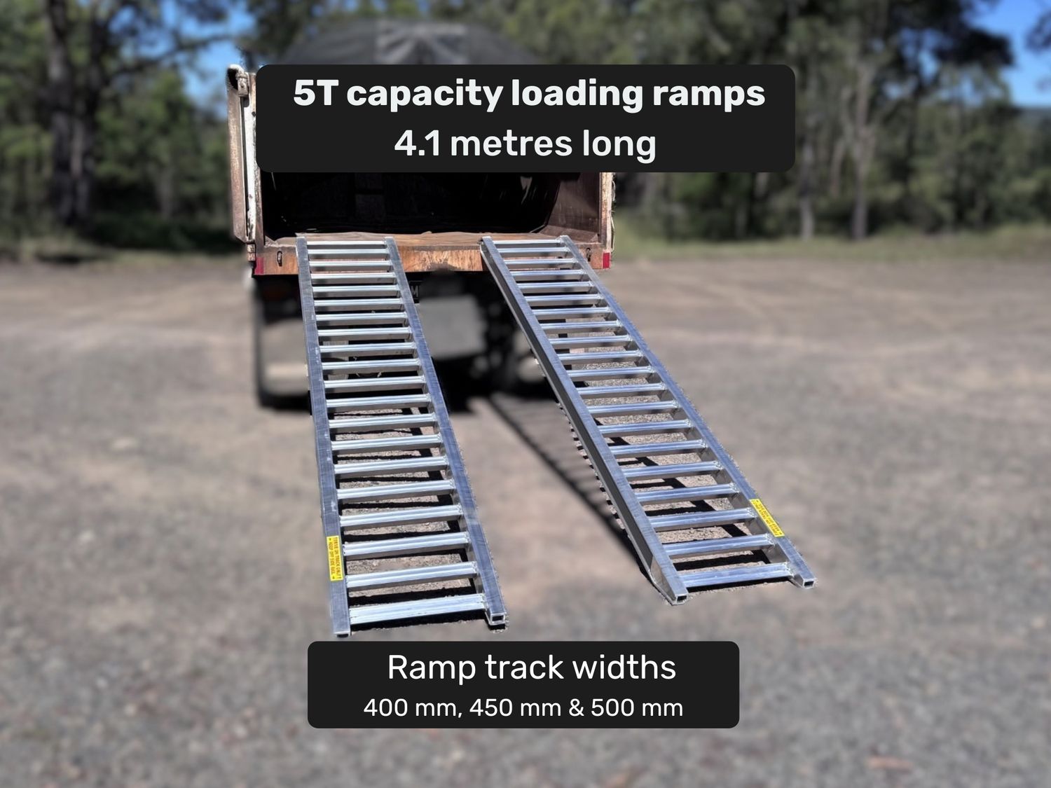 5 Tonne Loading Ramps – 4.1m Aluminium Excavator & Machinery Ramps - Prices from $2750 inc GST 5 Tonne Loading Ramps – 4.1m Aluminium Excavator & Machinery Ramps - Prices from $2750 inc GST