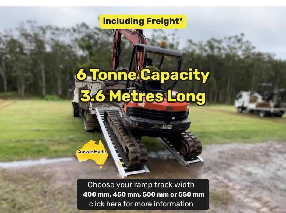 Aluminium Machinery, tractor, excavator loading ramps  6 Tonne Capacity - 3.6 metres long 