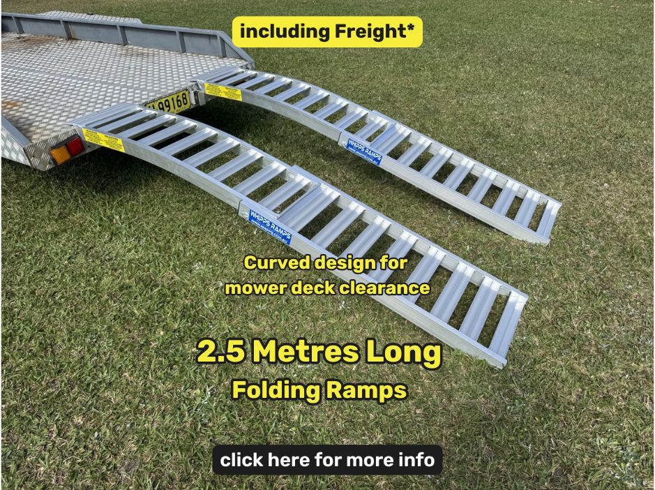 Whipps Ramps 2.5 metres long curved folding aluminium  loading ramps for loading zero turn, ride-on and lawn tractors 