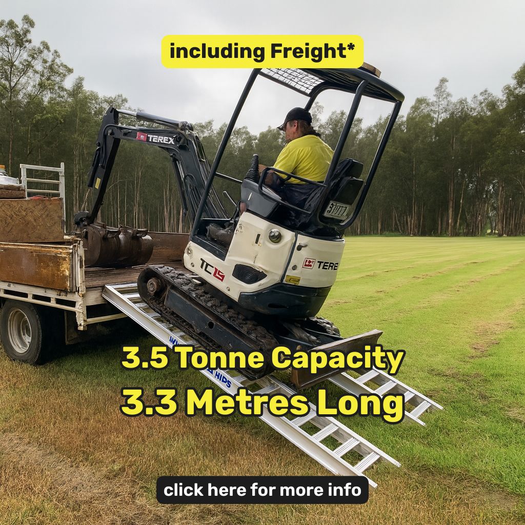 Whipps Ramps - 3.5 tonne capacity , 3.3 m aluminium loading ramps for skid steers, excavators and earthmoving machines