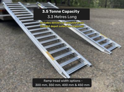 3.3 metres long - 3.5 tonne capacity - from $2030 inc GST Whipps Ramps - 3.5 tonne capacity , 3.3 metres aluminium loading ramps for skid steers, excavators and earthmoving machines