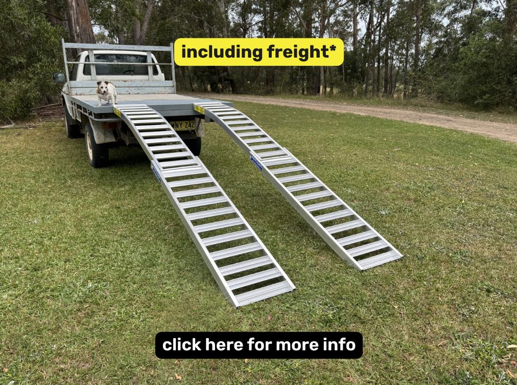 3.5 metres long - folding mower ramps - 1.5 t capacity - $1770 inc GST Whipps Ramps 3.5 metres long curved folding aluminium loading ramps for loading zero turn, ride-on and lawn tractors
